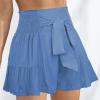 Womens Summer Shorts High Waisted Tie Knot Front Ruffle Hem Lounge Shorts Solid Color Wide Leg Flowy Pajama Shorts view 3