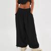 Baggy Harem Pants Women Drawstring Elastic Waist Wide Leg Hippie Beach Pants Relaxed Fit Lounge Pants with Pockets Black view 3