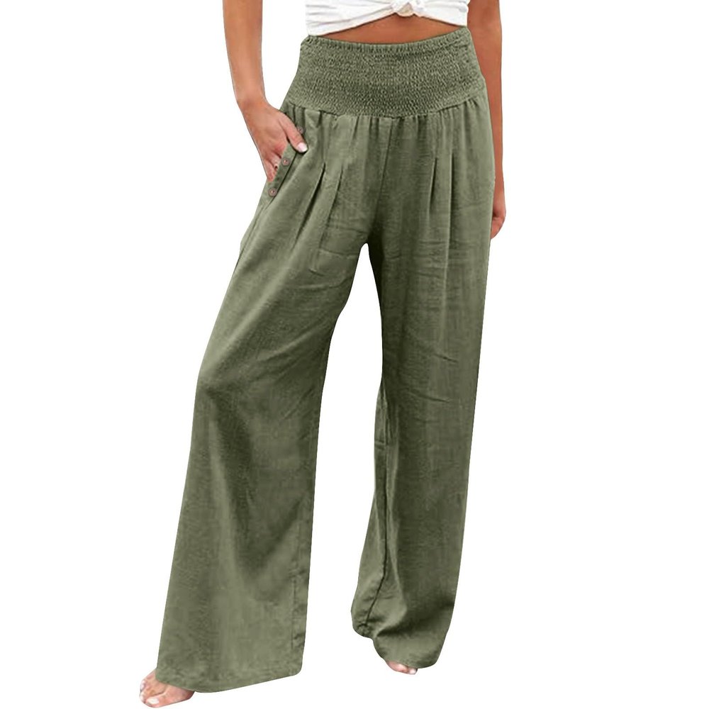 Flowy Pleated Beach Pants for Women Summer Casual High Waist Wide Leg Palazzo Pants Comfy Loose Pajama Lounge Pants