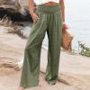Flowy Pleated Beach Pants for Women Summer Casual High Waist Wide Leg Palazzo Pants Comfy Loose Pajama Lounge Pants view 2