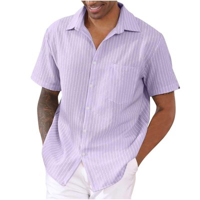 QWENTMTNTY Beach Shirts for Men Linen Cotton Regular Fit Casual Summer Shirt Big and Tall Collared Button Up Shirt Men Mens Clothing A-Purple