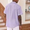 QWENTMTNTY Beach Shirts for Men Linen Cotton Regular Fit Casual Summer Shirt Big and Tall Collared Button Up Shirt Men Mens Clothing A-Purple view 2