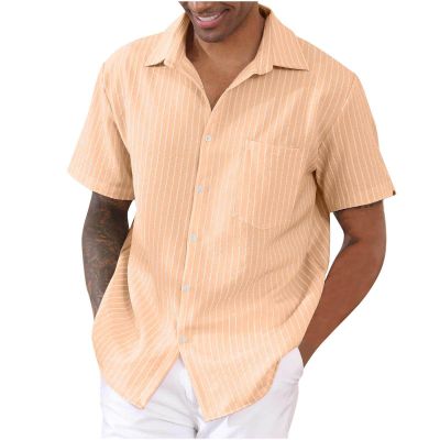 Men's Casual Button-Down Shirts Short Sleeve Regular Fit Stylish Summer Shirt Big Tall Cotton Linen Beach Shirts Vacation Clothes A-red