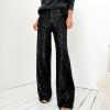 Womens Sequin Pants Loose Fit Flowy Sparkly Glitter Shiny Metallic Elastic Waist Wide Leg Pants Trousers Clubwear view 2
