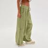 NineFit Basics Baggy Harem Pants Women Drawstring Elastic Waist Wide Leg Hippie Beach Pants Relaxed Fit Lounge Pants with Pockets Khaki, Large view 3