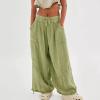 NineFit Basics Baggy Harem Pants Women Drawstring Elastic Waist Wide Leg Hippie Beach Pants Relaxed Fit Lounge Pants with Pockets Khaki, Large view 4