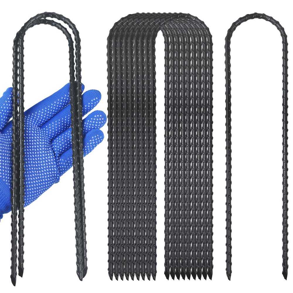 JPOIP 12-Inch Trampoline High Wind Stakes Heavy Duty Ground Anchors U Rebar Stakes for Trampoline, Dog Fence (48 Pack)