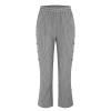 Womens Striped Linen Pants Summer High Waisted Straight Leg Cotton Linen Beach Pants Casual Button Capris Trousers Black view 3
