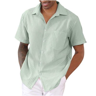 QWENTMTNTY Designer Shirts for Men Fashion Button Down Shirt Men Summer Casual Relaxed Hawaiian Vacation Beach Cotton Linen Shirts Mens Clothes A-Green