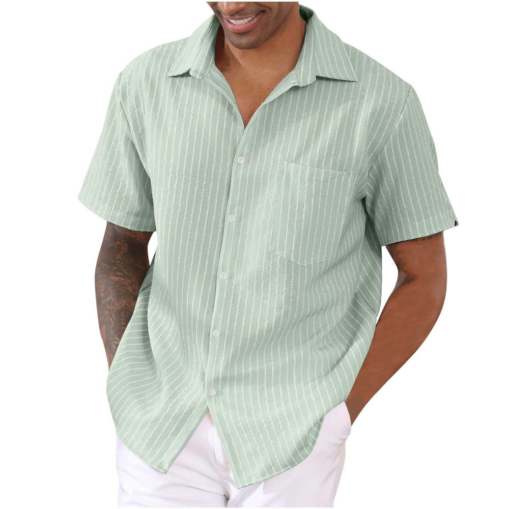 QWENTMTNTY Designer Shirts for Men Fashion Button Down Shirt Men Summer Casual Relaxed Hawaiian Vacation Beach Cotton Linen Shirts Mens Clothes A-Green