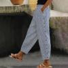 Striped Linen Pants Women Casual Summer Elastic High Waist Relaxed Fit Lightweight Capris Trousers with Pockets Blue view 2