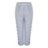 Striped Linen Pants Women Casual Summer Elastic High Waist Relaxed Fit Lightweight Capris Trousers with Pockets Blue view 3