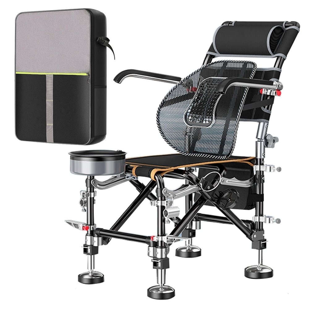 FoRes Fishing Bedchairs New Outdoor Fishing Chairs Foldable and Portable Camping Chairs with Backpack and Fishing Accessories with Adjustable Legs Aluminum Alloy Suitable for All Terrains