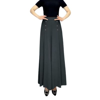 Culottes for Women Dressy High Waisted Summer Flowy Pleated Wide Leg Long Pants Trousers Office Loose Fit Suit Pants Black