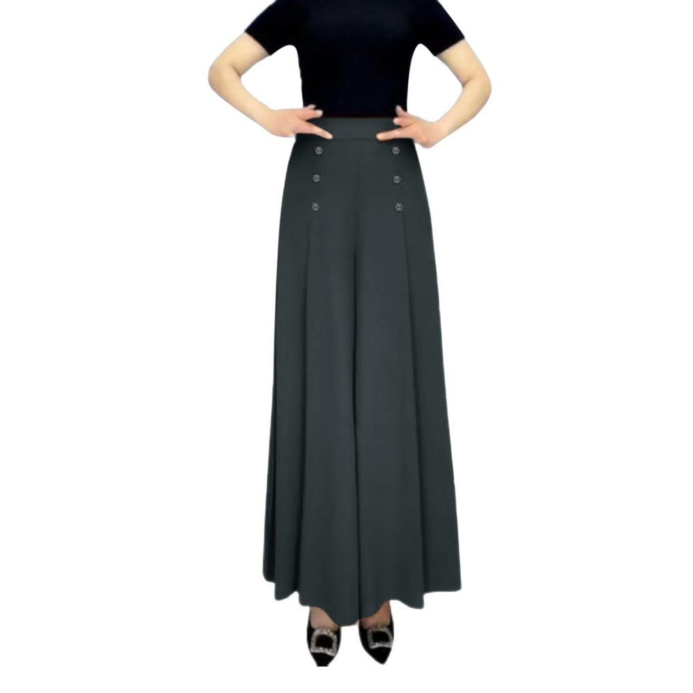 Culottes for Women Dressy High Waisted Summer Flowy Pleated Wide Leg Long Pants Trousers Office Loose Fit Suit Pants Black