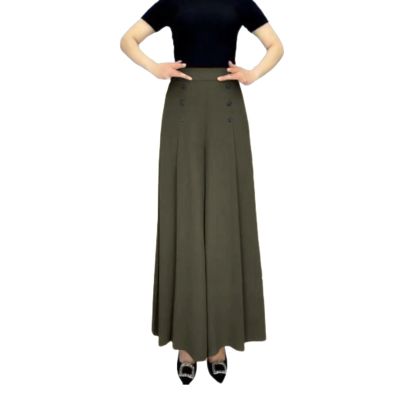 Culottes for Women Dressy High Waisted Summer Flowy Pleated Wide Leg Long Pants Trousers Office Loose Fit Suit Pants Khaki