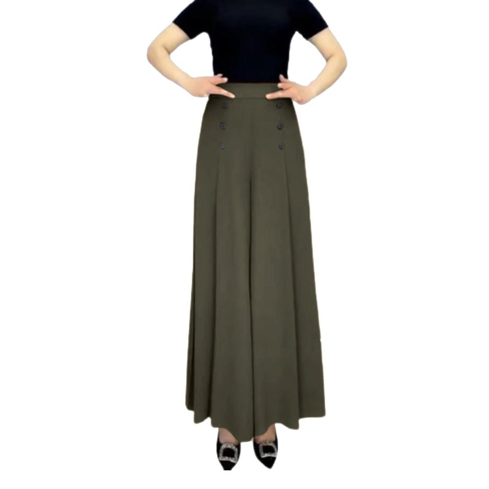 Culottes for Women Dressy High Waisted Summer Flowy Pleated Wide Leg Long Pants Trousers Office Loose Fit Suit Pants Khaki