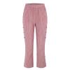 Womens Striped Linen Pants Summer High Waisted Straight Leg Cotton Linen Beach Pants Casual Button Capris Trousers Red view 3