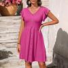 Womens Summer V Neck Dresses Casual Ruffle Short Sleeve Mini Dress Flowy Swing Cocktail Wedding Guest Dresses for Women Hot Pink view 2