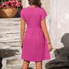Womens Summer V Neck Dresses Casual Ruffle Short Sleeve Mini Dress Flowy Swing Cocktail Wedding Guest Dresses for Women Hot Pink view 4