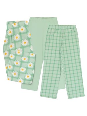 Mad Dog Girl's Pajama Pants - 2/3 Pack, Soft Micro Fleece Fashion Sleepwear Lounge. Sizes: 6-16, 3 Pack, 10-12, Green Flowers/Green Plaid/Green Solid