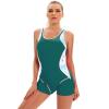 Women Tummy Control Rash Guard Tie-Dye Color Contrast One Piece Shorts Swimsuits Boyleg Athletic Bathing Suit Sleeveless Sun Swimming Rashguard Swimwear Surfing Beachwear Dark Green Tie-Dye 4XL view 1