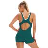 Women Tummy Control Rash Guard Tie-Dye Color Contrast One Piece Shorts Swimsuits Boyleg Athletic Bathing Suit Sleeveless Sun Swimming Rashguard Swimwear Surfing Beachwear Dark Green Tie-Dye 4XL view 3