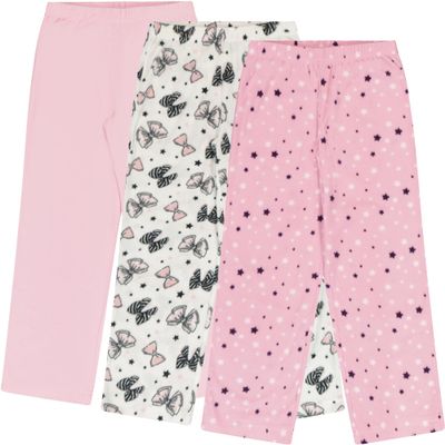 Mad Dog Girl's Pajama Pants - 2/3 Pack, Soft Micro Fleece Fashion Sleepwear Lounge. Sizes: 6-16, 3 Pack, 14-16, Pink Bow&Butterfly/Pink Stars/Pink Solid