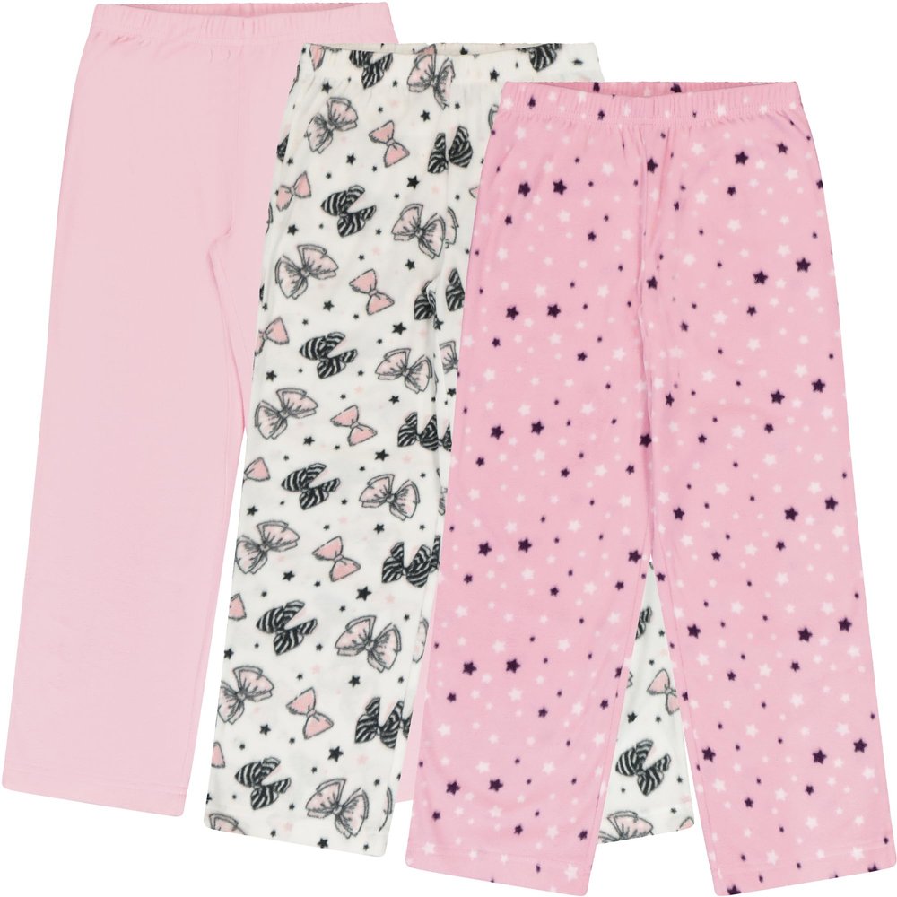 Mad Dog Girl's Pajama Pants - 2/3 Pack, Soft Micro Fleece Fashion Sleepwear Lounge. Sizes: 6-16, 3 Pack, 14-16, Pink Bow&Butterfly/Pink Stars/Pink Solid