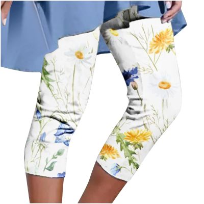 Capris Pants for Women 2024 Summer Casual Floral Print Sweatpant Loose Elastic Waist Pant Comfy Lightweight Capri