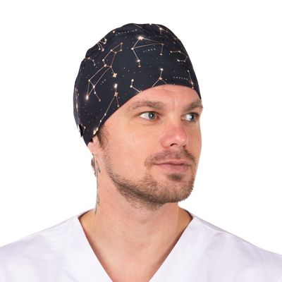 Stars Print Scrub Cap with Buttons