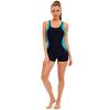Women Tummy Control Rash Guard Tie-Dye Color Contrast One Piece Shorts Swimsuits Boyleg Athletic Bathing Suit Sleeveless Sun Swimming Rashguard Swimwear Surfing Beachwear Black + Blue 2XL view 4