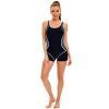 Women Tummy Control Rash Guard Tie-Dye Color Contrast One Piece Shorts Swimsuits Boyleg Athletic Bathing Suit Sleeveless Sun Swimming Rashguard Swimwear Surfing Beachwear Black + White 4XL view 4