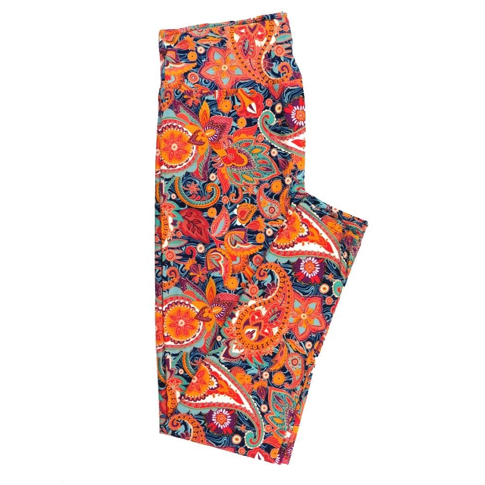 Lularoe Tall Curvy (TC fits Sizes 12-18) Paisley Mandala Floral Blue Orange Red White Buttery Soft Adult Leggings