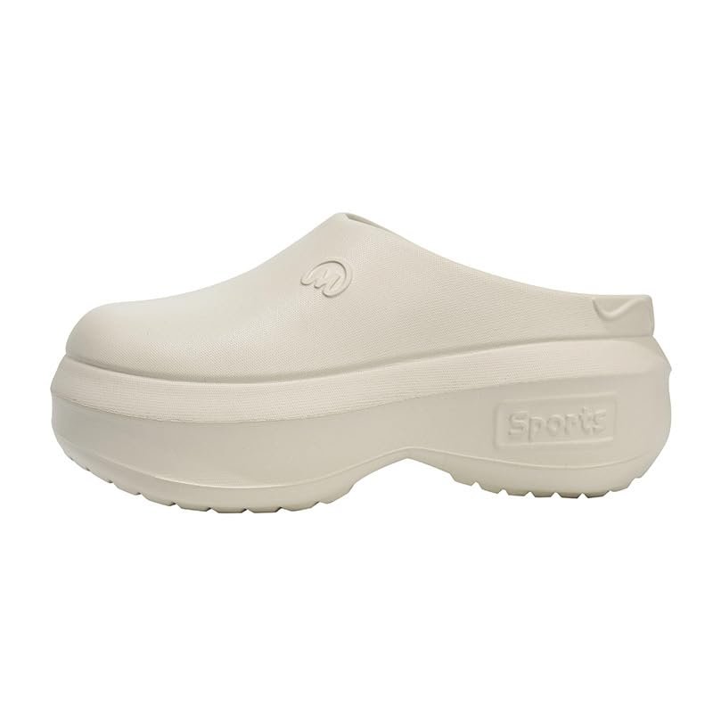 Women's Solid Color Platform Muels, Trendy Closed Toe Slip On Chef Work Shoes, Lightweight Anti-Slip Sandals (5.5,Khaki,6)
