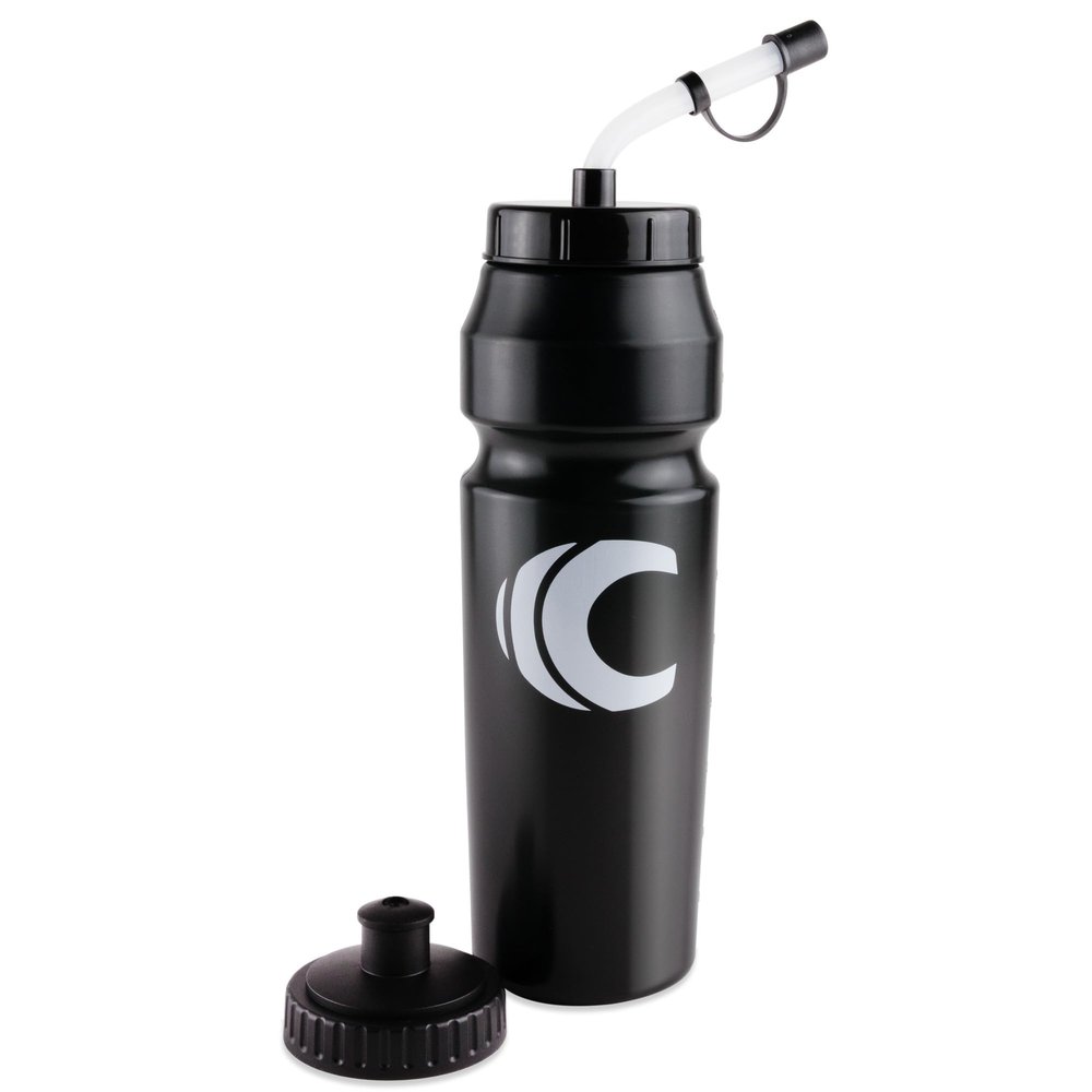 Cannon Sports 1 Liter Sports Water Bottle, BPA-Free, 34 Oz Capacity, Large Mouth, 2 lids (Straw and Squeeze), Great For Helmet Sports Such As Hockey, Lacrosse, Football, Boxing (Black)