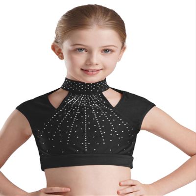 Aislor Kids Girls Ballet Dance Crop Top Sleeveless Cutout Shiny Rhinestone Athletic Gymnastic Sports Shirt Dancewear Black 10 Years