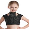 Aislor Kids Girls Ballet Dance Crop Top Sleeveless Cutout Shiny Rhinestone Athletic Gymnastic Sports Shirt Dancewear Black 10 Years view 1