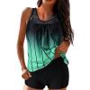 Uillui Swimsuits for Women 2024 Two Piece Blouson Tankini Swimsuits Modest Striped Printed Push up Swim Tankini Top with Shorts Athletic Bathing Suit Green view 1