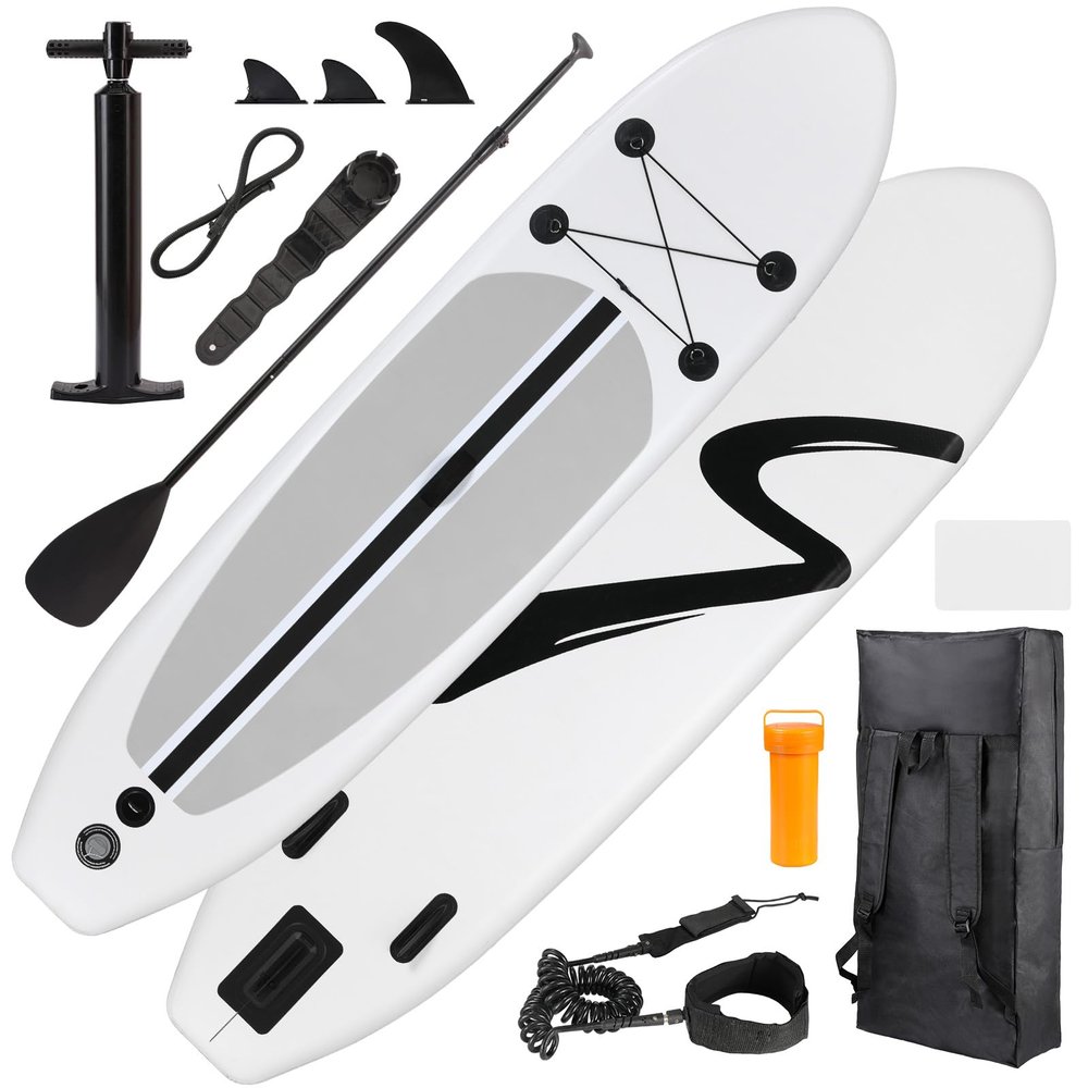TLSUNNY 10FT Inflatable Stand Up Paddle Board, 3 Fins Paddleboard with Full SUP Accessories for All Skill Levels, Portable Two-Way Hand Pump and Carry Bag, 400LBS (White)