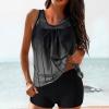 Uillui Beach Resort Outfits for Women 2024 Two Piece Blouson Tankini Swimsuits Modest Striped Printed Push up Swim Tankini Top with Shorts Athletic Bathing Suit Gray view 2