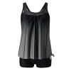 Uillui Beach Resort Outfits for Women 2024 Two Piece Blouson Tankini Swimsuits Modest Striped Printed Push up Swim Tankini Top with Shorts Athletic Bathing Suit Gray view 3