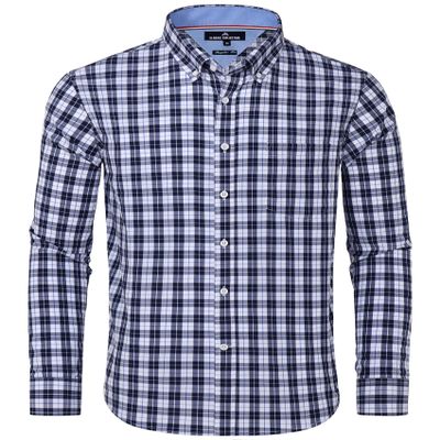 Alimens & Gentle Mens Plaid Shirts Navy Plaid Regular Fit Dressy Button Down Shirt with Pocket Formal Commuting Dress Shirts