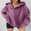 ANRABESS Womens Oversized Hoodies V Neck Sweatshirts Fleece Long Sleeve Pullover Y2K Clothes 2025 Fall Trendy Outfits Dark Pink L view 2