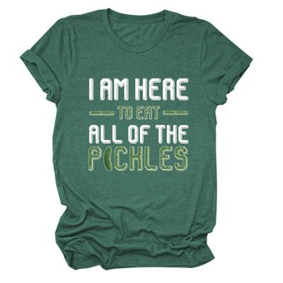 ZLXBLYYMZ Pickle Lover Shirt for Women Funny Saying Graphic Tees Round Neck Short Sleeve Novelty T-Shirt Casual Tops Vintage Green, Large
