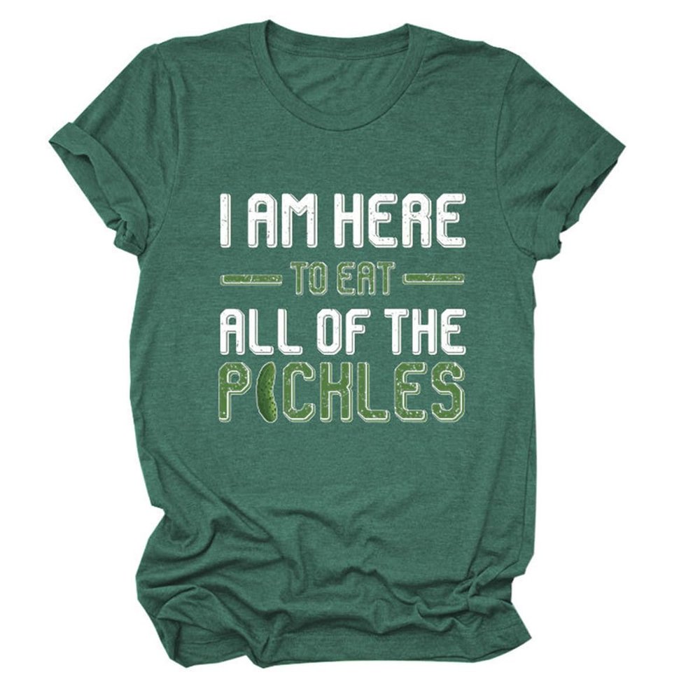ZLXBLYYMZ Pickle Lover Shirt for Women Funny Saying Graphic Tees Round Neck Short Sleeve Novelty T-Shirt Casual Tops Vintage Green, Large