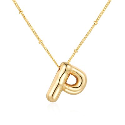 Bubble Letter Necklace Dainty Balloon Initial Necklaces Gold Plated Alphabet Pendant Necklace Name Personalized Jewelry Gift For Women(P)