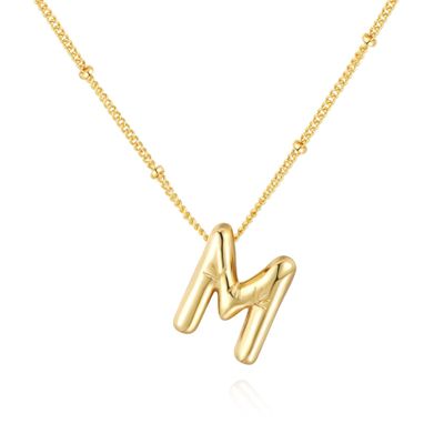 WJR Bubble Letter Necklace Dainty Balloon Initial Necklaces Gold Plated Alphabet Pendant Necklace Name Personalized Jewelry Gift For Women(M)