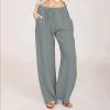 NineFit Basics Womens Casual Loose Elastic Waist Trouser Cropped Wide Leg Pants Summer Wide Leg Cropped Pants Ladies Elastic Waist Cotton Linen Pants Trousers, X-Large, 3-gray view 2