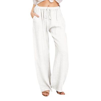 Drawstring Pull On Beach Pants for Women with Pockets Hight Waist Loose Fit Capris Trousers Summer Straight Leg Bottom Pants Casual Lounge Baggy Trendy Yoga Pants Plus Size Cropped Jogger